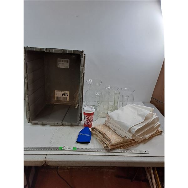 Tote 21.5"x14.5"13", (7) Vases Up To 10.5" Height, (2) Table Cloths 85"x85", Showers Curtain,PU Only