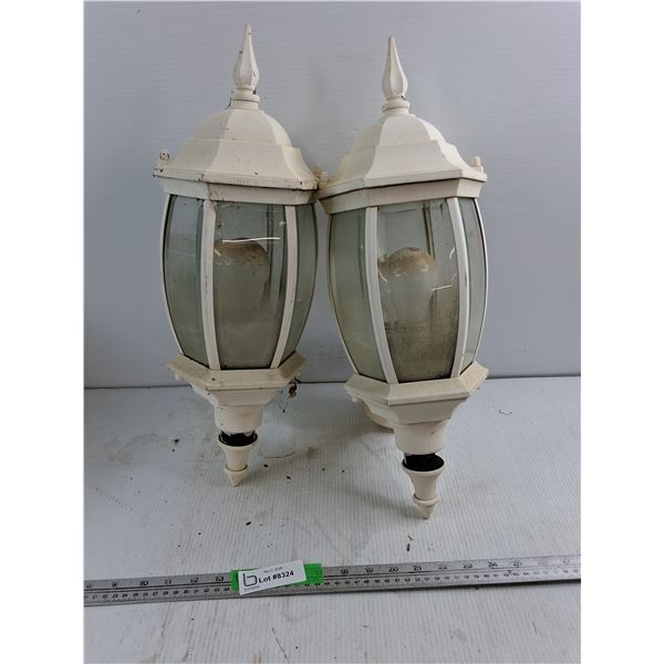 (2) Outdoor Hexagonal Lantern Fixtures With Glass Panes 20.5"