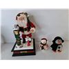 Image 3 : Animated/Musical Santa- As Is, Poinsettia Lamp- Powers On, Lightup Penguin/Santa Figurines- As Is