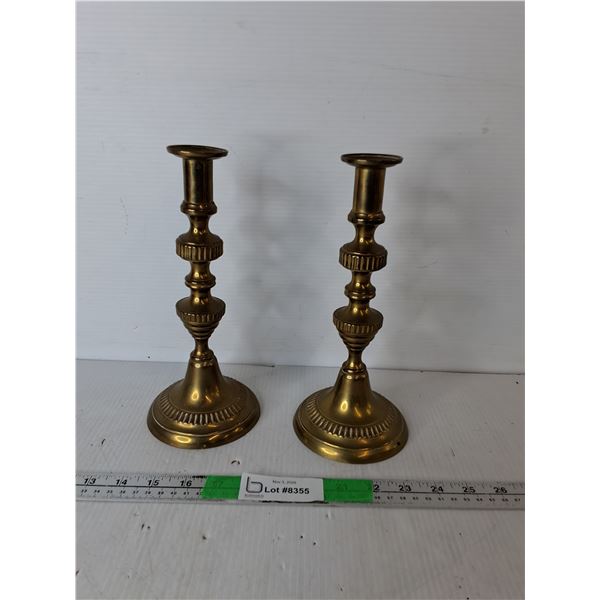(2) Brass Candleholders 10" Tall