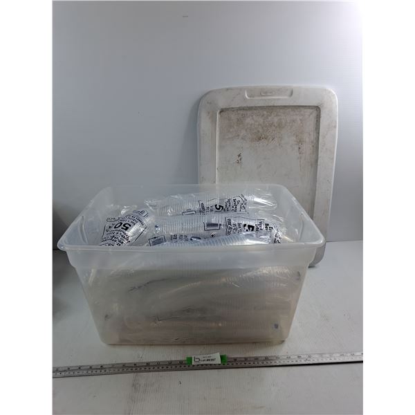 Lots Of 5 Ounce Plastic Cups New In Packaging With Storage Tub 22.5"x17"x12", Pickup Only