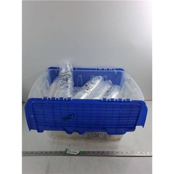 Lots Of 5 Ounce Plastic Cups New In Packaging With Storage Tub 23" x15.5"x12.5", Pickup Only