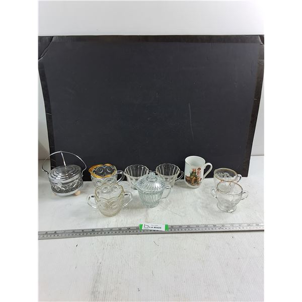Various Glassware- Tea Cups, Gravy Boats, The Cobbler Themed Decorative Mug