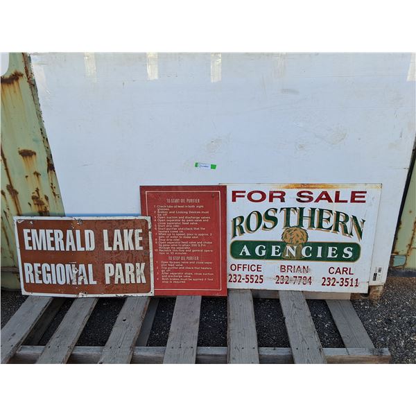**Emerald Lake Regional Park, Rosthern Agencies & Oil Purifier Signs up to 32" x 24"- Can't Ship.