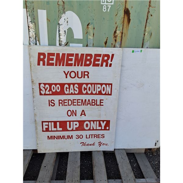 **Gas Coupon Corrugated Sign 36" x 48"- Can't Ship