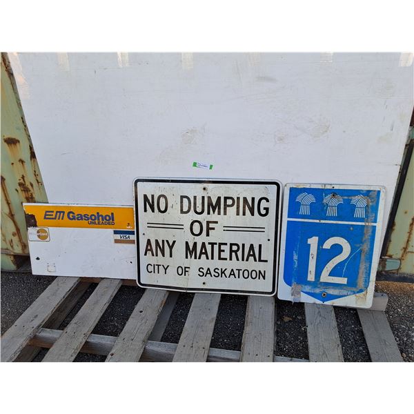 **Highway 12, No Dumping & EM Gasohol Metal Signs up to  30" x 24"- Can't Ship