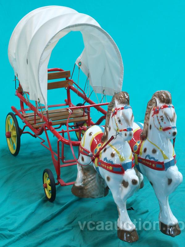 Metal Mobo Covered Wagon & 2 Horses Pedal Car