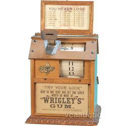 Early 1 Cent Wrigley's Gum Wooden Countertop Trade Stim