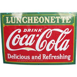 Large Drink Coca Cola Double Sided Porcelain Sign c1933