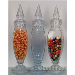 Lot Of 3 Tall Glass Candy Jars w/ Lids