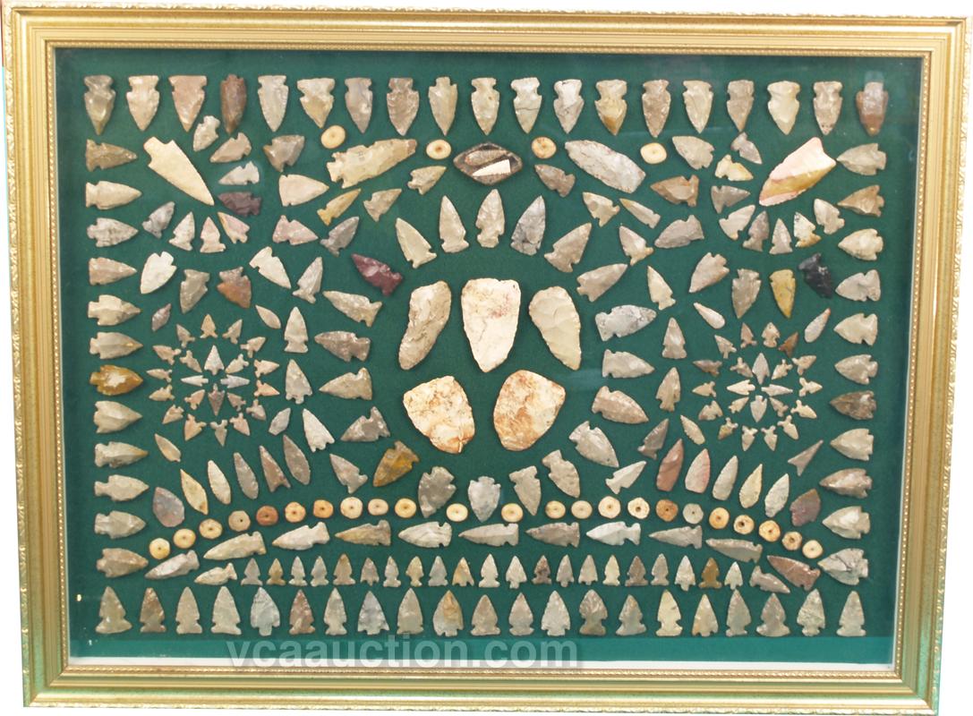 Large Arrowhead Collection In Shadow Box Frame 34" x