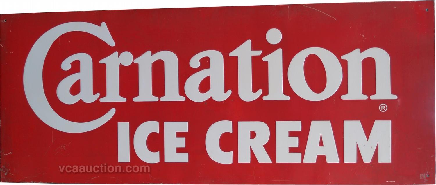 Large "Carnation Ice Cream" Embossed Tin Sign