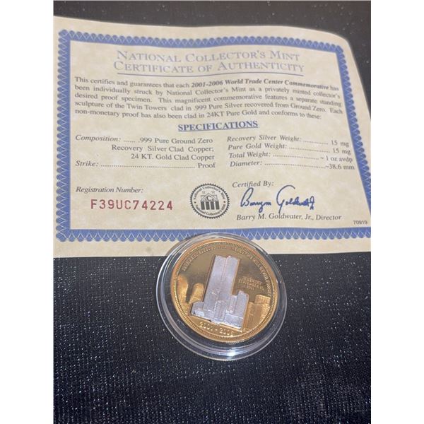 2001-2006 World Trade Center Commemorative Coin With Ground Zero Silver, COA