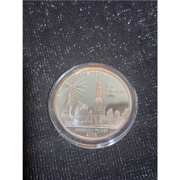 2006 Cook Islands One Dollar Silver Coin Freedom Tower, 99.9% Pure Silver, Statue of Liberty