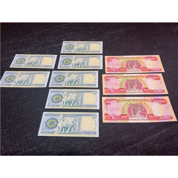 Iraqi 500 and 25000 Dinar Banknotes with Certificate of Authenticity