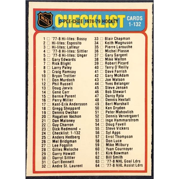 1978-79 O-PEE-CHEE NHL CHECKLIST