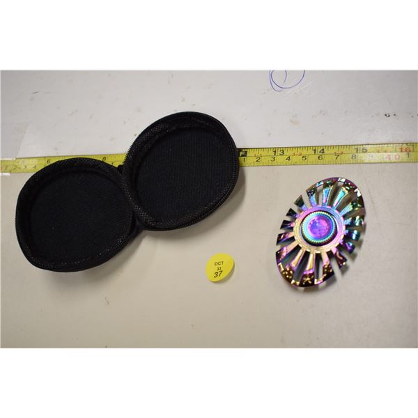 Iridescent “Oil Slick” Egyptian Hieroglyphic Design Fidget Spinner w/ Case