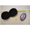 Image 1 : Iridescent “Oil Slick” Egyptian Hieroglyphic Design Fidget Spinner w/ Case