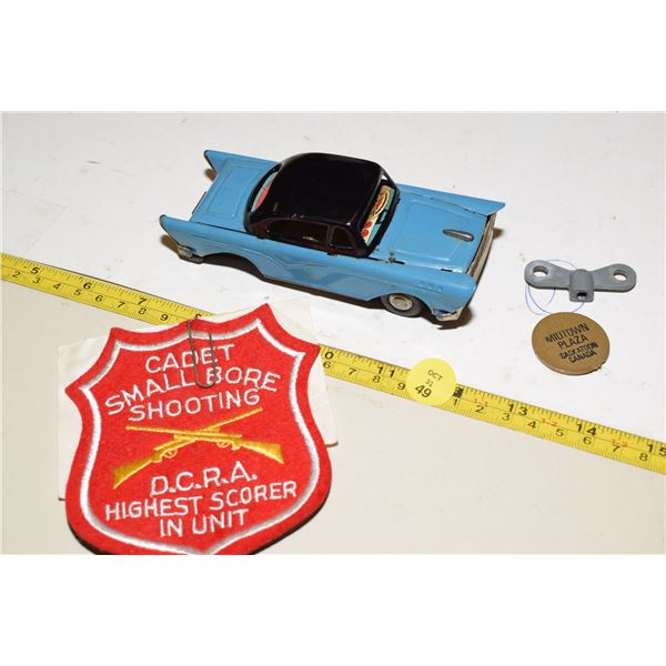 Tin Toy Japan Car – As is.  Token, Badge, etc.