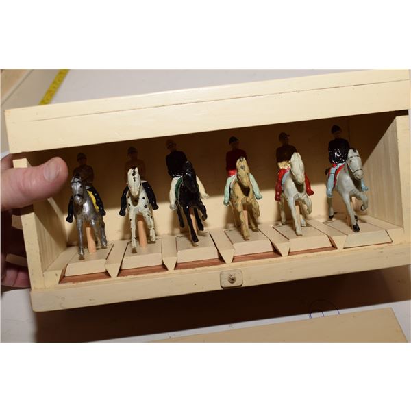 Antique Soldier Figures in Wooden “Starting Gate” Box (Figures for old Parlor/Tabl