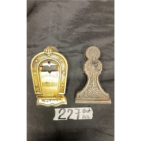 (1) Cast Iron and (1) Brass Victorian Paper Clips