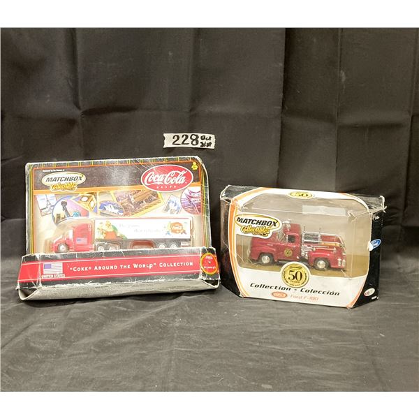 (2) Matchbox Toy Trucks – Coca-Coal & Ford Firetruck