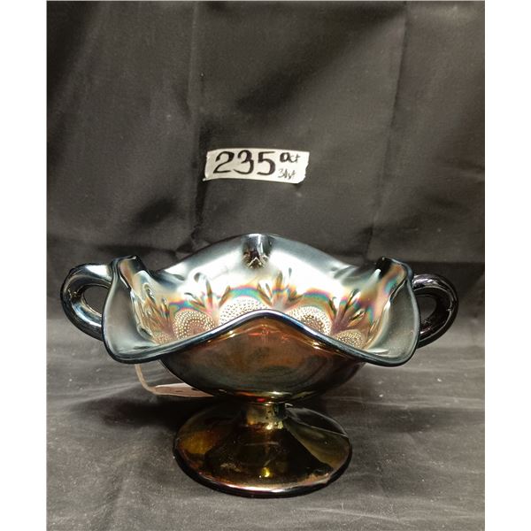 2-Handled Purple Carnival Glass Bowl