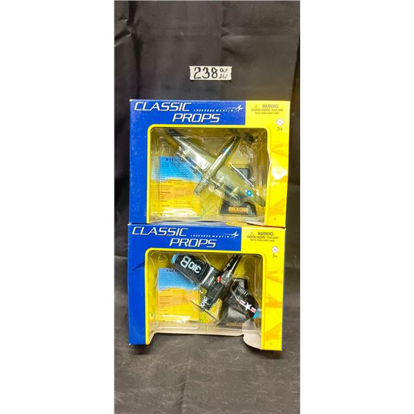 (2) Diecast 1:100 Classic Props Model Airplanes in Original Box