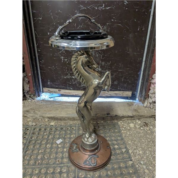Chrome Horse Ashtray Stand w/ Glass Ashtray
