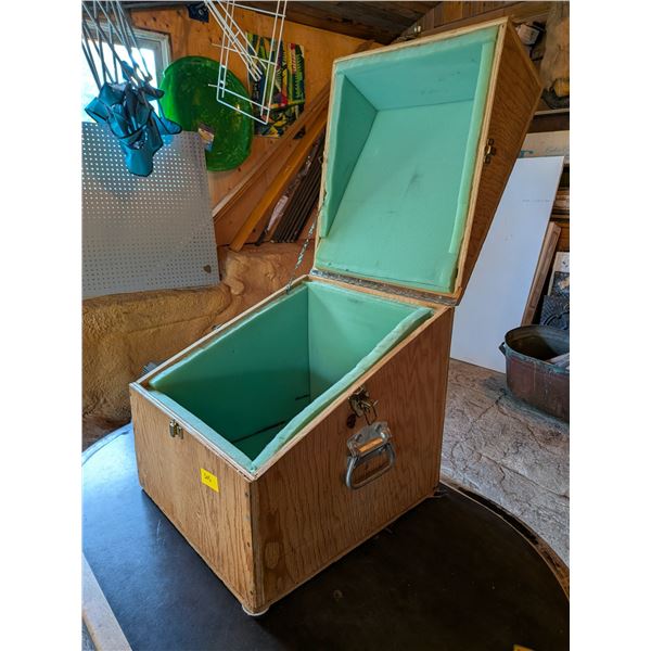 Large 17x19 inch custom-built, wooden storage container. Secure, light, strong and easy to carry/tra