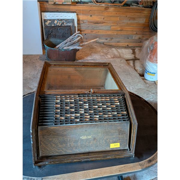1919 antique National Cash Register (NCR) credit/receipt file cabinet. Heavy, 21x26 inch and comes w