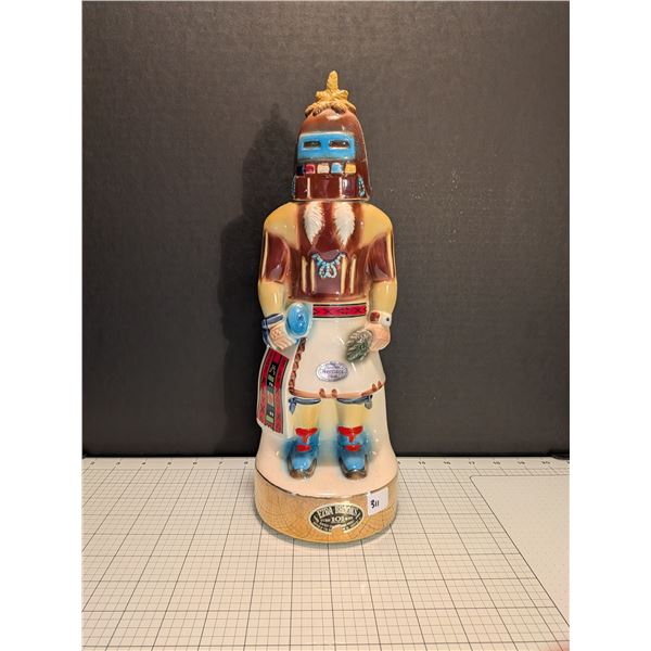 Vintage 13-inch Ezra Brooks Hopi Kachina whiskey decanter from late 70s in great condition.