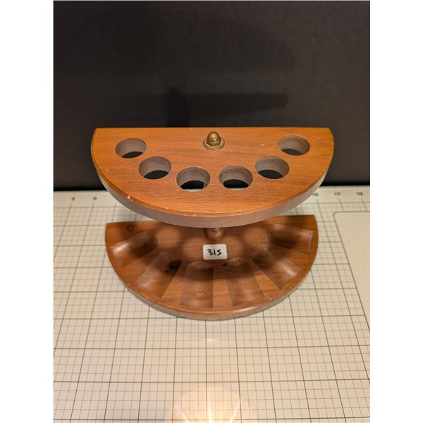 Vintage two-tier wooden tobacco pipe stand.