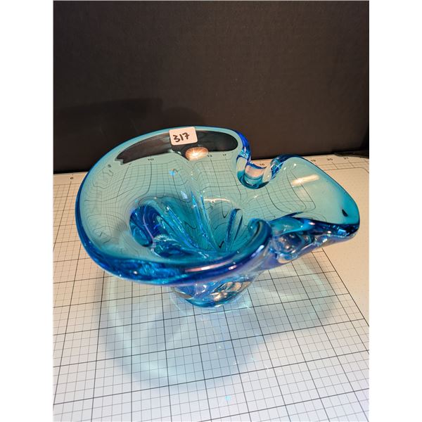 Vintage, heavy mid-century blue handblown art glass bowl.