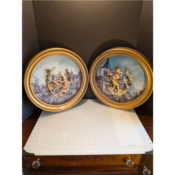 Kitsch, collectible pair of vintage Italian 3D relief wall pieces. Great condition. About 16-inch di