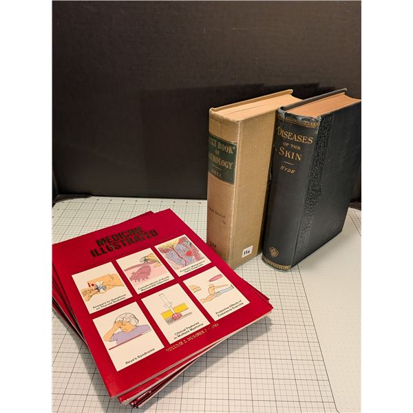 Vintage Medical books, including Hyde's Diseases of the Skin and Bell's Text Book of Pathology. See 