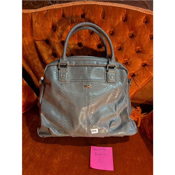 New grey purse, with snake-like texture.