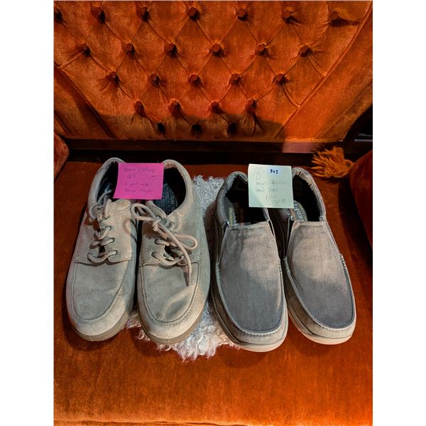Men’s tan suede loafer size 9.5 and new grey Skechers boat shoes size 10.