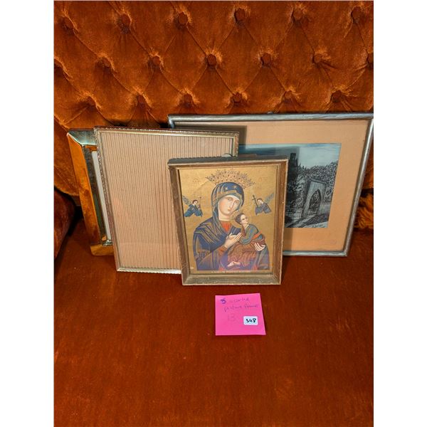 Five assorted picture frames (and some art).