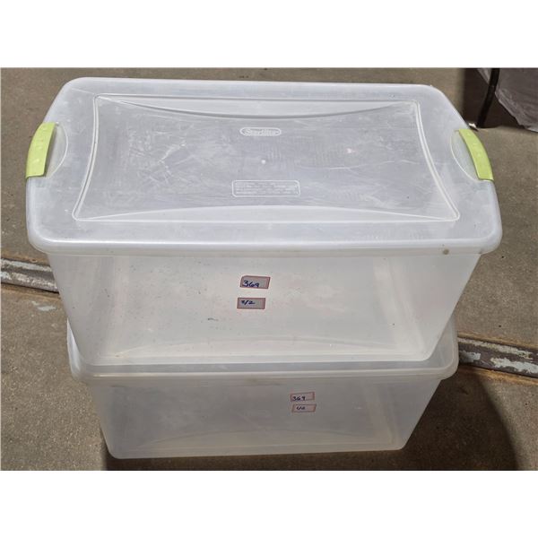 (2) 61L Clear Plastic Totes