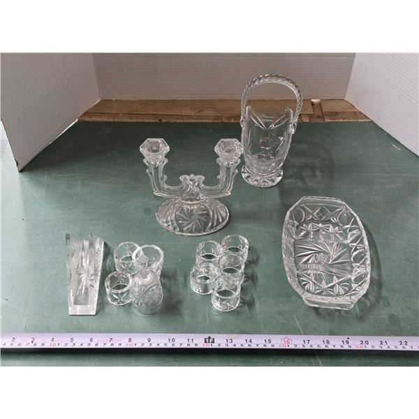 Crystal Glassware Lot – Candle Holder, Napkin Holder, Napkin Rings, etc.
