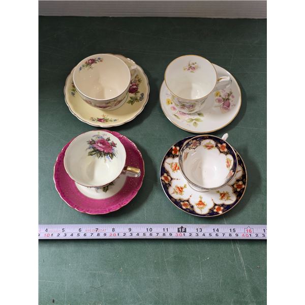 (4) Assorted China Cup & Saucer Sets