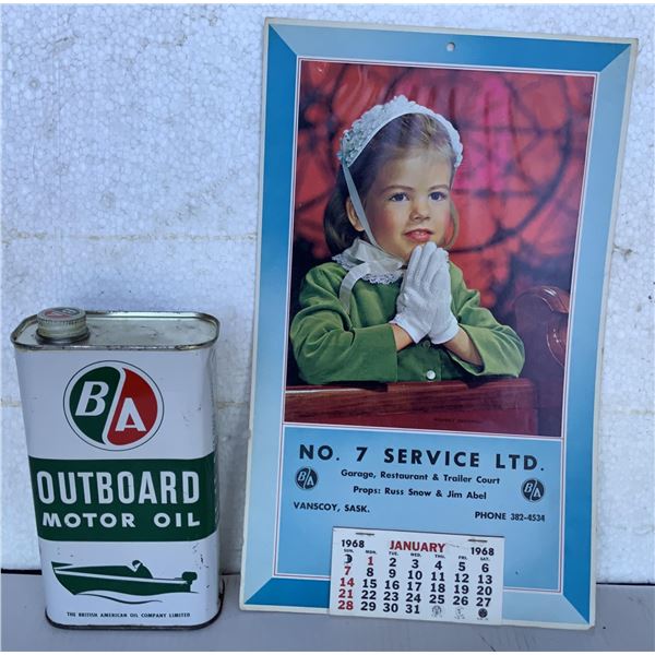 B/A Utility Motor Oil one Imperial Pint and 1968 Calendar