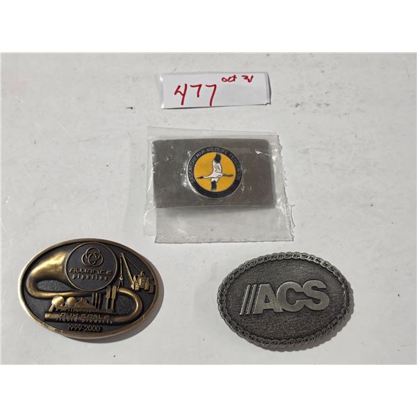 (3) Belt Buckles: Sask Wildlife Federation, Alliance Pipeline, ACS