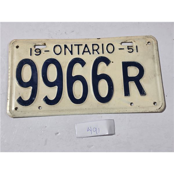 1951 Ontario Licence Plate