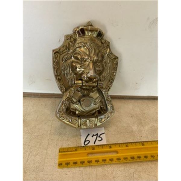 Lion Face Door Knocker w/ Peep Hole, 7” Tall