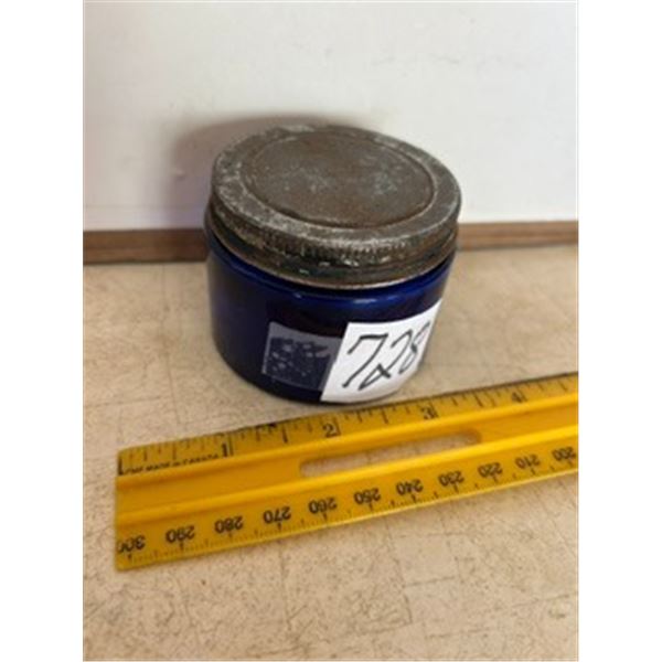 2” Vintage Blue Glass Noxzema Jar w/ Lid