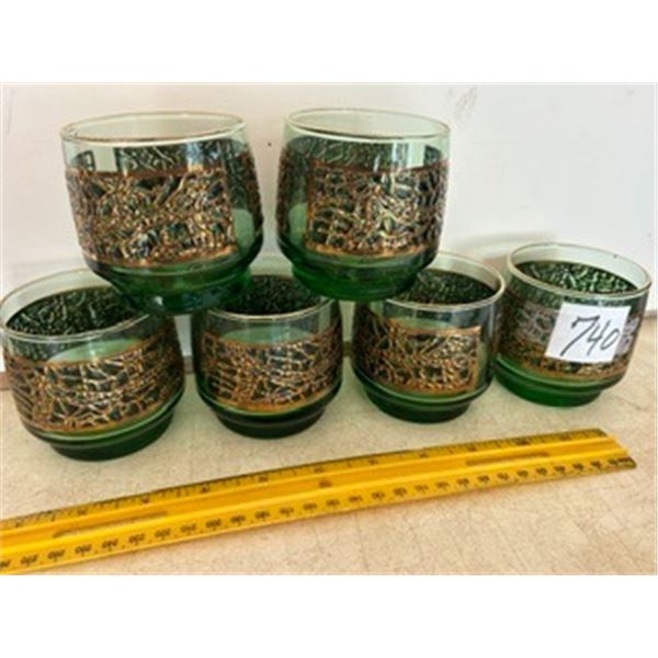 Set of (6) Green MCM Glasses, 3” Tall