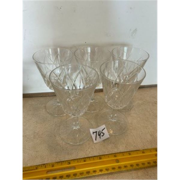 (5) 5” Tall Crystal Footed Glasses