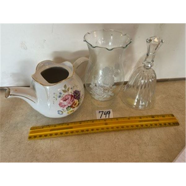 Crystal Bell, Lamp Chimney, Tea Pot (no lid)
